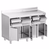 Tavolo armadiato - per Macchina del caffè - 1400x600mm - con 4 cassetti, 2 porte scorrevoli e alzatina