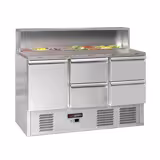 Saladette ECO - 1368mm - 402L - 1 porta e 4 gavetas - com encaixe para 8x GN 1/6 - Tampa em aço inox