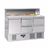 Saladette ECO - 1368mm - 1 porta & 4 cassetti - con vano ingredienti per 8x GN 1/6, coperchio in acciaio inox - piano di lavoro in granito
