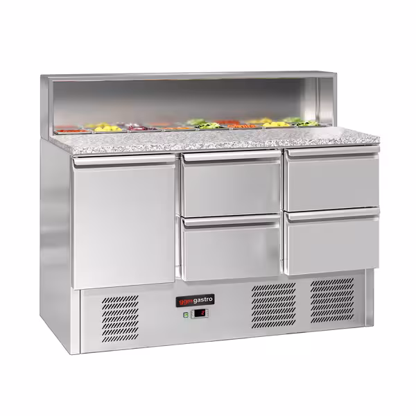 Saladette ECO - 1368mm - 1 deur & 4 laden - met RVS deksel voor 8x GN 1/6 - granieten werkblad
