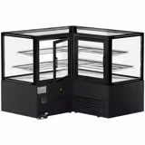 Vetrina angolare refrigerata- e per torte MADRID - 1500 mm - doppio vetro - con 2 ripiani - nero opaco