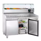 Table réfrigérée à pizza ECO - 1500 x 800 mm - avec 2 portes - incl. vitrine réfrigérée - 7 x GN 1/4