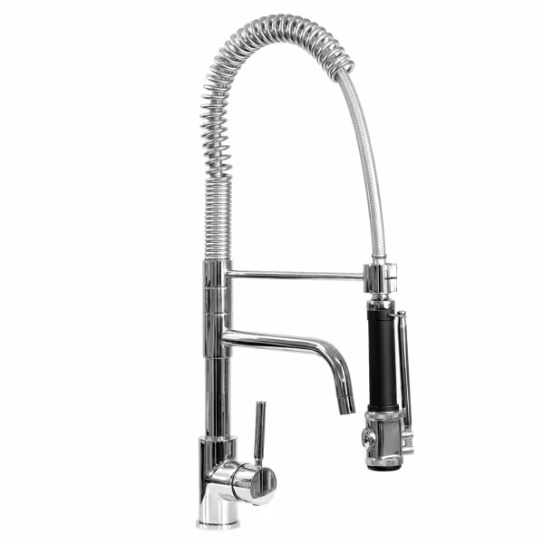 Monobloc pre-rinse spray - deck-mounted - with single-lever mixer, swivel spout, rinse spray gun, flexible hose 590mm & spring - height 560mm