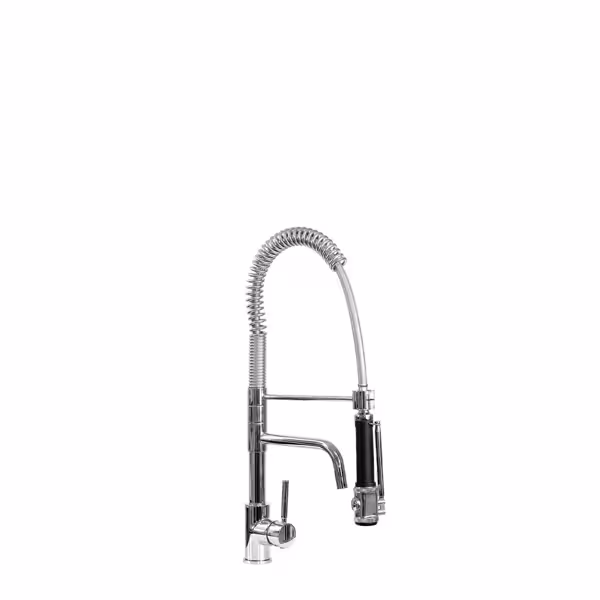 Monobloc pre-rinse spray - deck-mounted - with single-lever mixer, swivel spout, rinse spray gun, flexible hose 590mm & spring - height 560mm