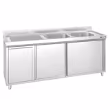 Lavello armadiato PREMIUM - in acciaio inox - 2000x700mm - con pattumiera - 2 vasche