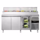 Saladette PREMIUM - 2020x800mm - met 3-deurs - opzet 10x GN 1/3 - incl. 3x GN 1/1 roosters & 3 paar rvs rails