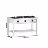 Placa de fogão a gás - 25,5 kW - 3 queimadores - aberta com base e tabuleiro de recolha de água