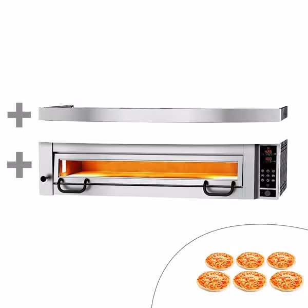 Elektrische pizzaoven (chamotte bakvloer) - 1462x1010x491mm - 1 kamer - 1x6 pizza’s Ø34cm - tot 450°C - Touch - incl. rvs afzuigkap