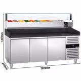 Pizzawerkbank PREMIUM - 2000x800mm - met granieten werkblad - met 3 deuren - incl. glasvitrine LED - 10x GN 1/4