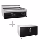 Plancha électrique - plaque chromée dure - 2 zones - 8,0 kW - Lisse - Surface de cuisson : 795x535mm - incl. soubassement avec 2 portes