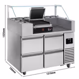 Mesa de preparación - 1,21 x 0,7 m - con 4 cajones 1/2 - incl. parrilla de contacto digital