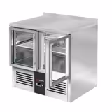 Saladette / Pizza hűtőasztal PREMIUM - 0,9 x 0,7 m - 2 üvegajtóval és hátsó résszel