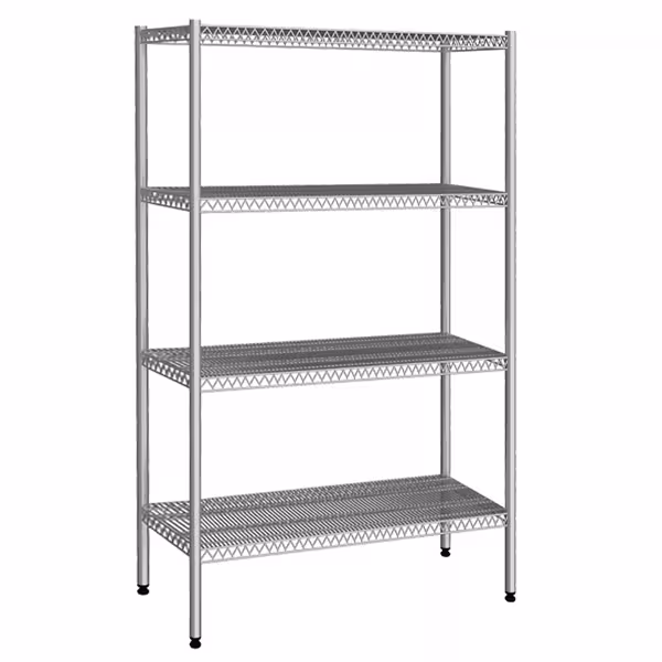 RVS stelling - 1080x500mm - Diepte: 500mm - met 4 legborden - Draagvermogen per schap: 60kg