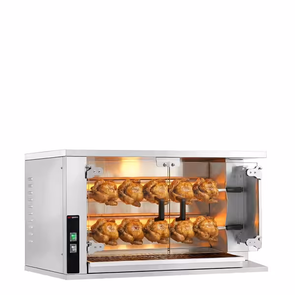 Commercial Gas Chicken Rotisserie Oven - 9.4kW - with 2 Skewers for up to 10 chickens