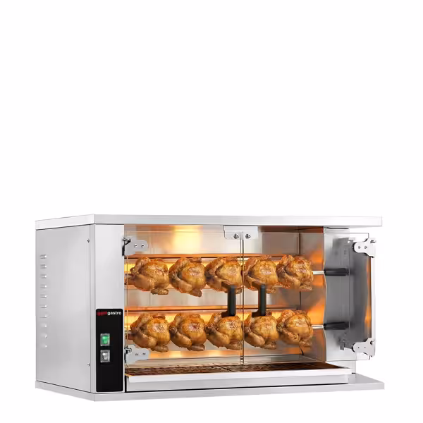 Commercial Gas Chicken Rotisserie Oven - 9.4kW - with 2 Skewers for up to 10 chickens