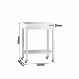 Edelstahl Arbeitstisch PREMIUM - 600x600mm - mit Grundboden & Rollen