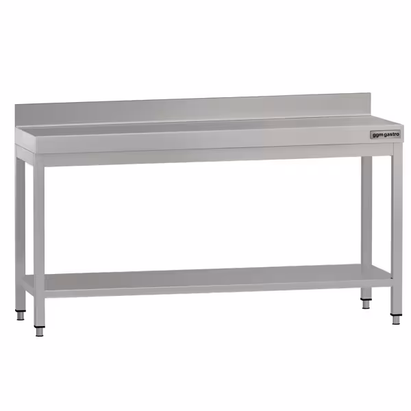 Mesa de trabalho em aço inoxidável ECO - 2000x600mm - com prateleira inferior & com painel traseiro & com travessas de reforço