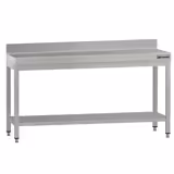 Nerezový pracovní stůl ECO - 2000x600 mm - se spodní policí & obkladovým panelem