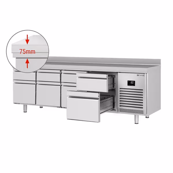 Kühltisch Premium PLUS - 2452x700mm - 8 Schubladen - Aufkantung