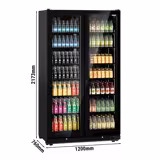 Drankenkoelkast - 1200mm - 760L - frameloze glasdeur - met 2 glasdeuren & LED-interieurverlichting - zwart