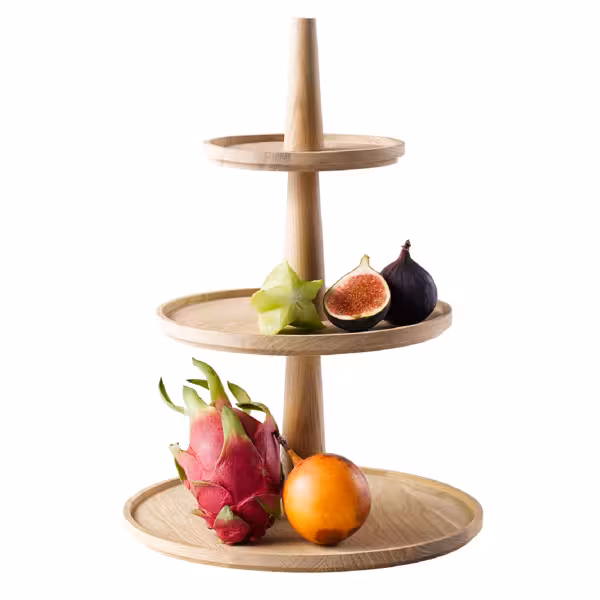 Etagère VALO - ekträ, oljad - rund - 3‑vånings - Höjd: 420 mm