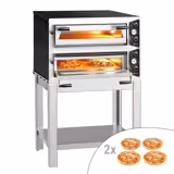 Elektrisk pizzaugn - med chamottesten - 917x884 mm - 4+4 x Ø 30 cm - 2‑däck - upp till 450 °C - Manuell - inkl. underrede