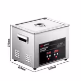 Commercial Ultrasonic Cleaner - 10L - 240W Ultrasonic Power - 40kHz - Digital - with Heater - Degas - with Drain Tap