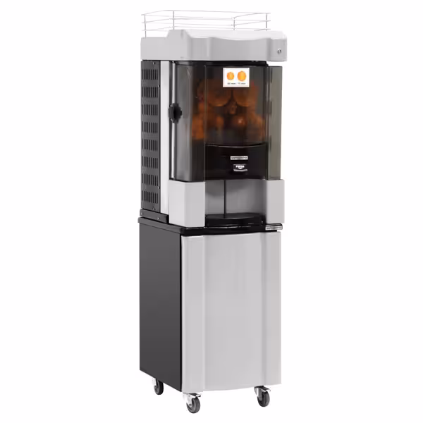 Automatische citruspers - 25 sinaasappelen/min - Ø60-75mm - 370W - met automatische fruittoevoer & selfservice-tapkraan - grijs - incl. onderstel