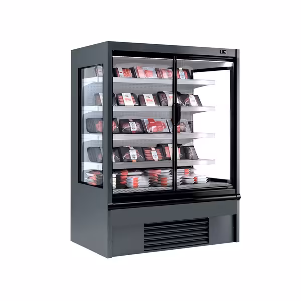 Murale Refrigerato Professionale - 1330mm - 711l - +2°/+4°C - con 2 porte a battente in vetrocamera & 4 ripiani - Antracite (RAL7016)