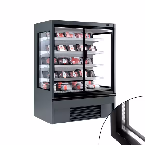 Commercial multideck display fridge - 1330mm - 455L - with 2 hinged glass doors & 4 shelves - Anthracite