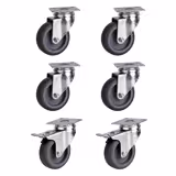 (6 uds) Set de ruedas - 2 con freno y 4 sin freno - 100x85x130mm - para BGKF, GTF, KTF, KTGFF, KUF y ZTSF - placa atornillada; Ørueda100mm; ancho32mm; agujeros75/80x45/60mm