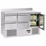 Chladicí stůl ECO - 1368x700x976 mm - 368 l - s 1 dveřmi - s 4 zásuvkami - se zadním lemem