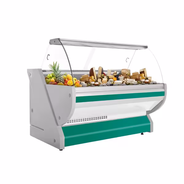 Serve Over Counter - 2025x1150mm - granite worktop - green front - capacity 400 litres - curved front glass