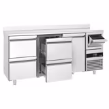 Bajo mostrador refrigerado PREMIUM - 2135x600mm - 570L - con 1 puerta, 4 cajones, encimera de trabajo con trasera elevada y golpeador de café