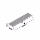 Scurgere de podea din oțel inoxidabil - 1200x300mm - design plat și scurgere laterală - Ø 70mm