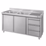 Commercial Sink Cabinet – 1400 × 700 mm – with 3 Drawers & Twin Left-Hand Bowls