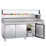 Table réfrigérée pour pizza PREMIUM - 2000 x 800 mm - avec 3 portes - incl. vitrine réfrigérée avec LED - 9 x GN 1/3
