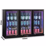 Refrigerador de bar - 1330mm - 320 Litros - Iluminación LED y 3 Puertas con Bisagras - Exterior e Interior NEGRO