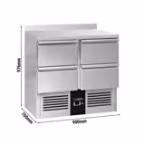 Saladette / Pizzakühltisch PREMIUM - 0,9 x 0,7 m - mit 4 Schubladen & - с плинтусом для столешницы