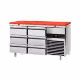 Commercial Counter Fridge PREMIUM - 1400x700mm - with 6 drawers - incl. cutting board red