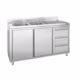  Dolaplı Yıkama Tezgahı - 1600x700mm - 3 Çekmeceli & 2 Sol Evyeli