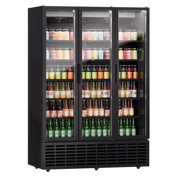 Drankenkoelkast - 1500mm - 1500L - met 3 glasdeuren & LED-interieurverlichting - zwart