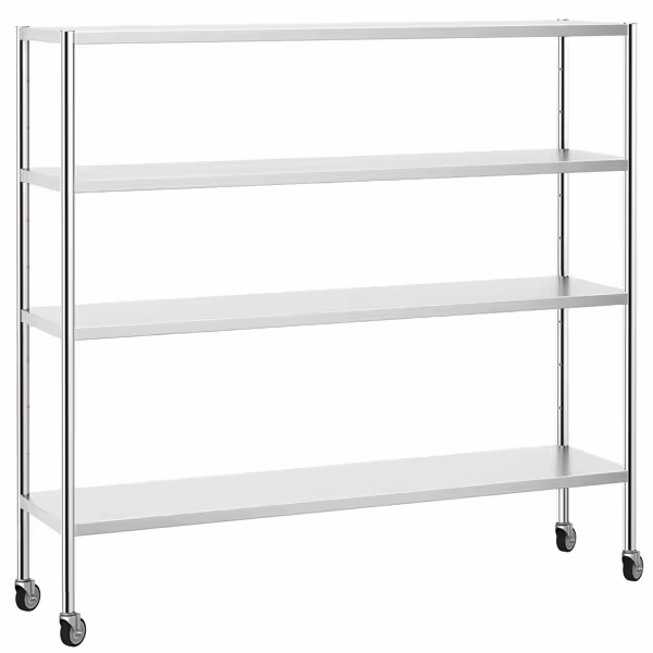 Prateleira de aço inoxidável - PREMIUM - 2,0 x 0,5 m - com 4 prateleiras (reguláveis) - incl. 4 rodas