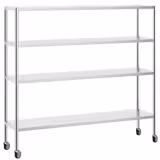 Rvs rek PREMIUM - 2000x500mm - met 4 schappen (in hoogte verstelbaar) - incl. 4 wielstel