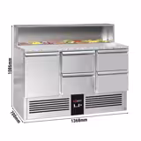 Saladette PREMIUM - 1368mm - 1 porta & 4 cassetti - con vano ingredienti per 8x GN 1/6, coperchio in acciaio inox - piano di lavoro in granito