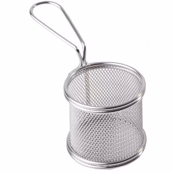 (6 kom) Košara za pomfrit - SNACKHOLDER - nehrđajući čelik - okrugla - s 1 ručkom - Ø 80 mm