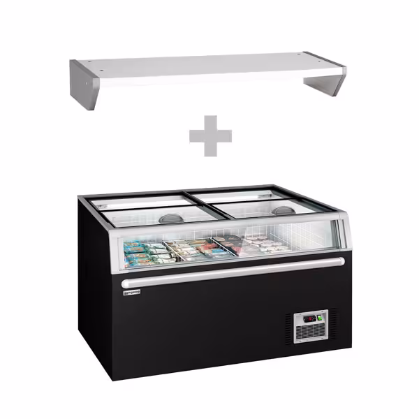 Îlot de congélation pour supermarché - 1454x850mm - 402 L - Couvercles coulissants en verre - Noir