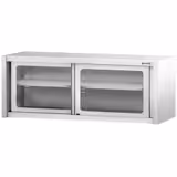 Nerezová nástěnná skříňka - 2000x400 mm - s posuvnými skleněnými dveřmi - výška 650 mm
