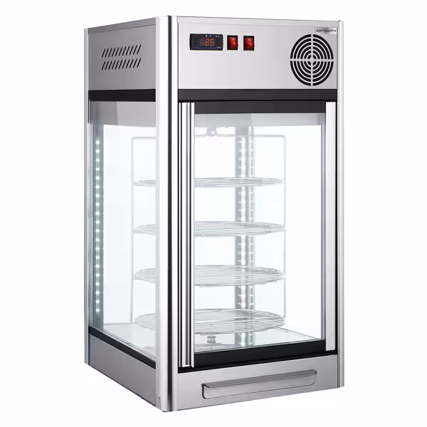 Countertop 4-Sided Glass Display Fridge - 108L - 470mm - Double glazing - square - with 4 rotating shelves - 1 glass door - for patisserie