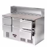 Saladette ECO - 1368mm - 6 cassetti - con sovrastruttura in acciaio inox per 8x GN 1/6 - piano di lavoro in granito